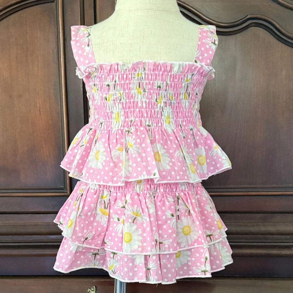 Monnalisa Floral Ruffle Top & Skirt Set 2T Pink Designer Italy